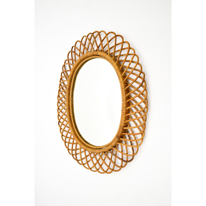 Vintage Mirror Wicker & Bamboo by Franco Albini For Bonacina Italian 1960s