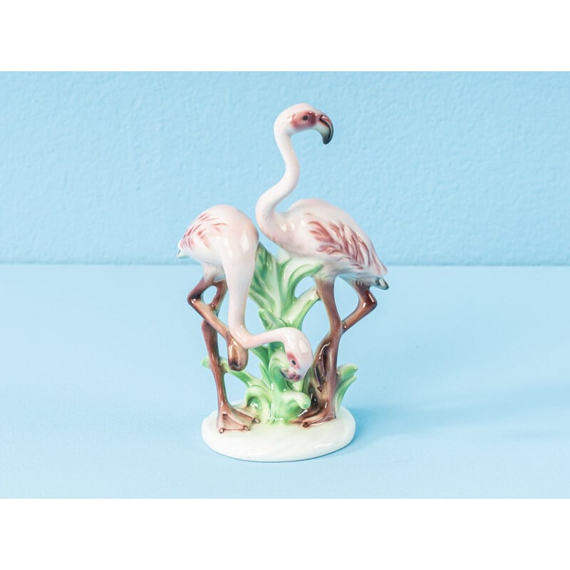 Figurine vintage en porcelaine Charmants flamants roses Goebel Allemagne 1950