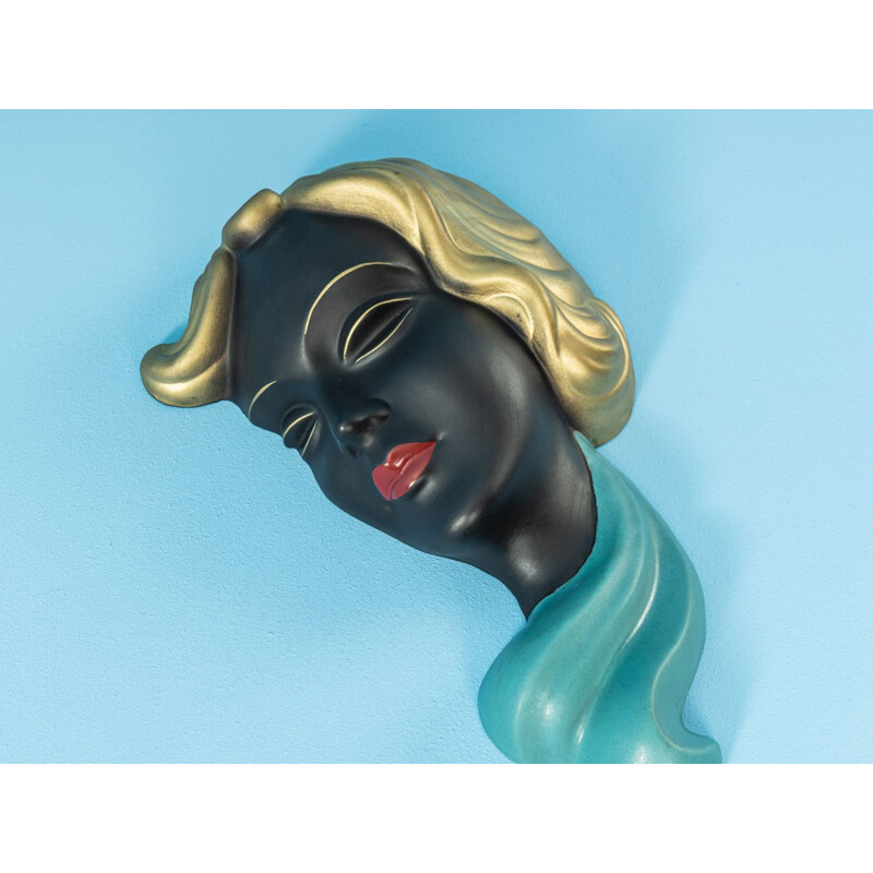 Vintage ceramic wall mask for Gmundner Keramik 2300 P, Austria 1950