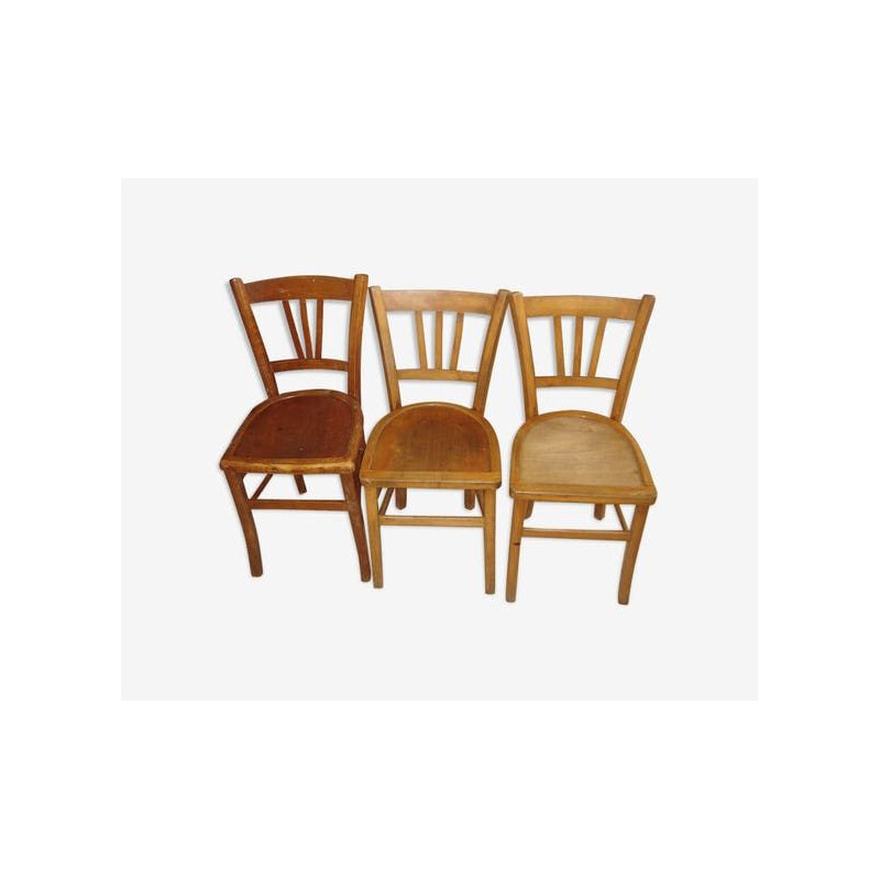 Set of 3 vintage wooden bistro chairs Lutherna 1930