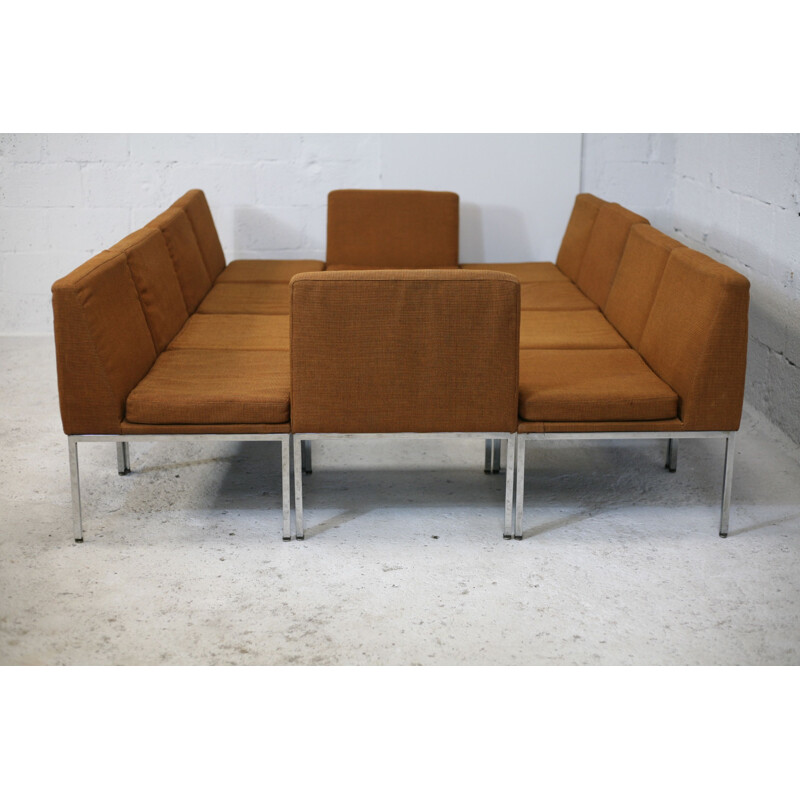 Set of 10 Vintage steel and wool vintage warmers forming modulable sofa, by Louis Baillon for Planforms, 1950s