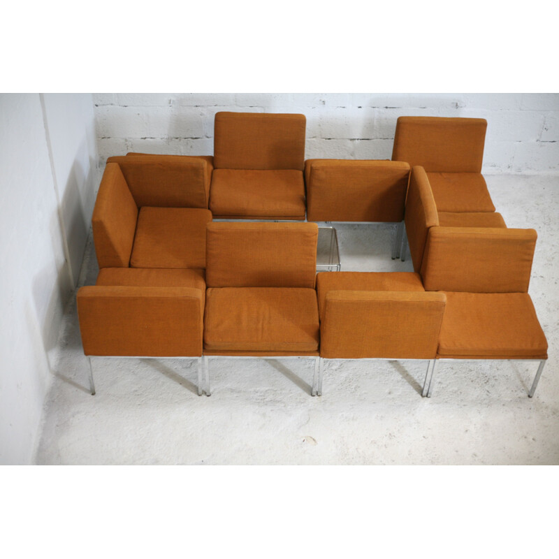 Set of 10 Vintage steel and wool vintage warmers forming modulable sofa, by Louis Baillon for Planforms, 1950s