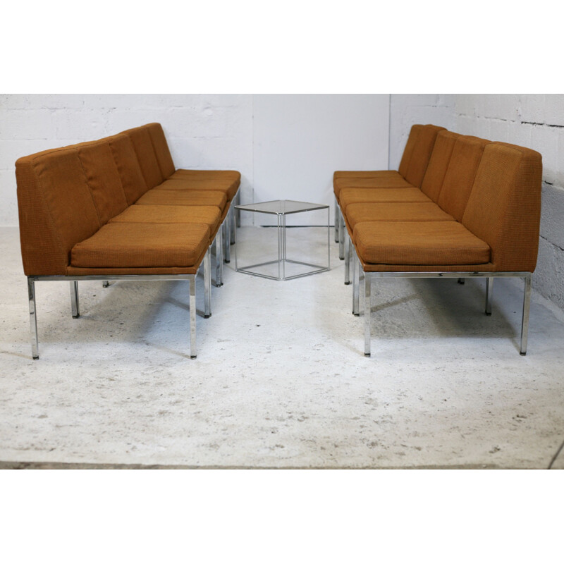 Set of 10 Vintage steel and wool vintage warmers forming modulable sofa, by Louis Baillon for Planforms, 1950s