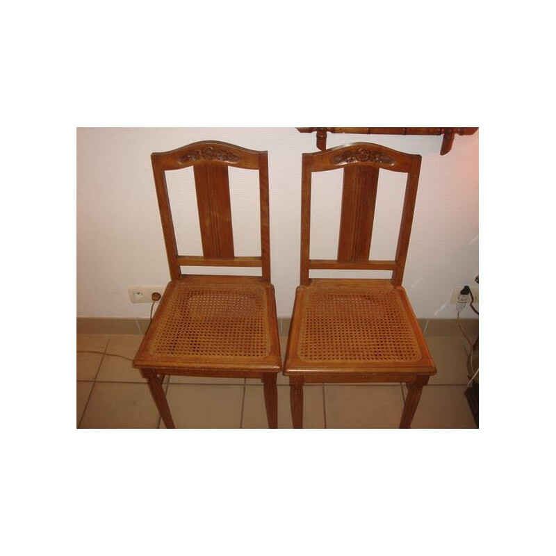 Pair of Art nouveau vintage chairs wood & rattan