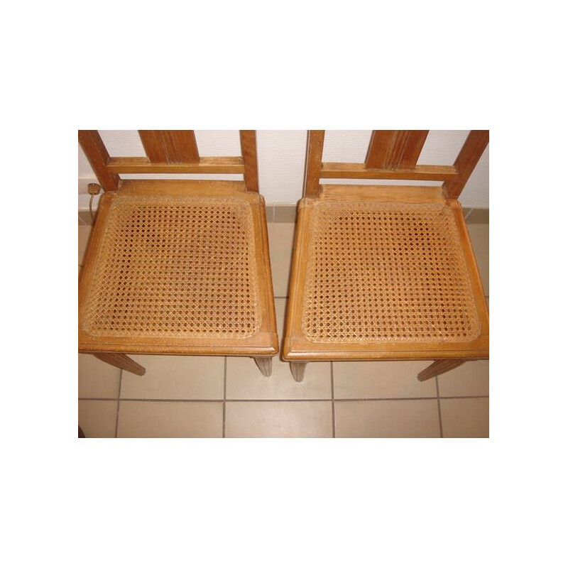 Pair of Art nouveau vintage chairs wood & rattan