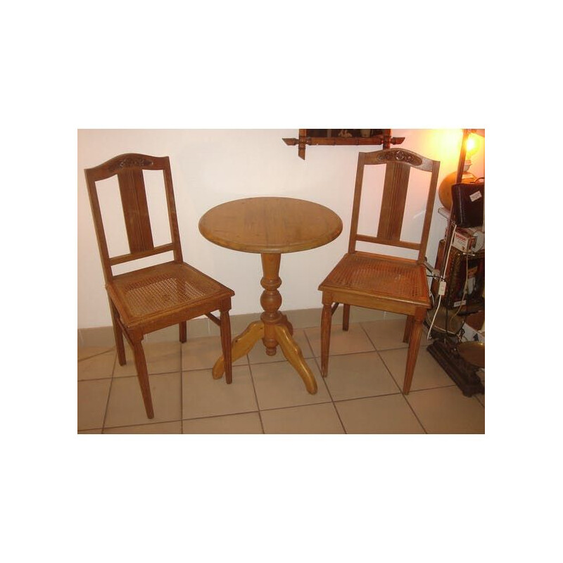 Pair of Art nouveau vintage chairs wood & rattan