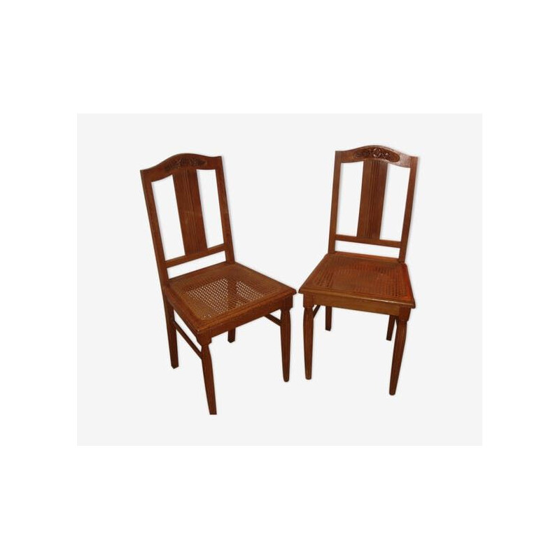 Pair of Art nouveau vintage chairs wood & rattan