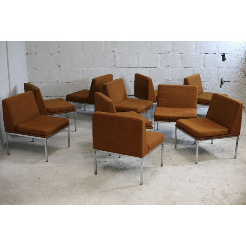 Set of 10 Vintage steel and wool vintage warmers forming modulable sofa, by Louis Baillon for Planforms, 1950s