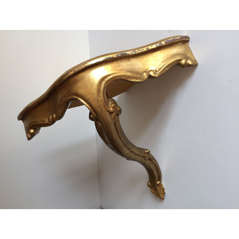 Vintage gilded wood corner shelf