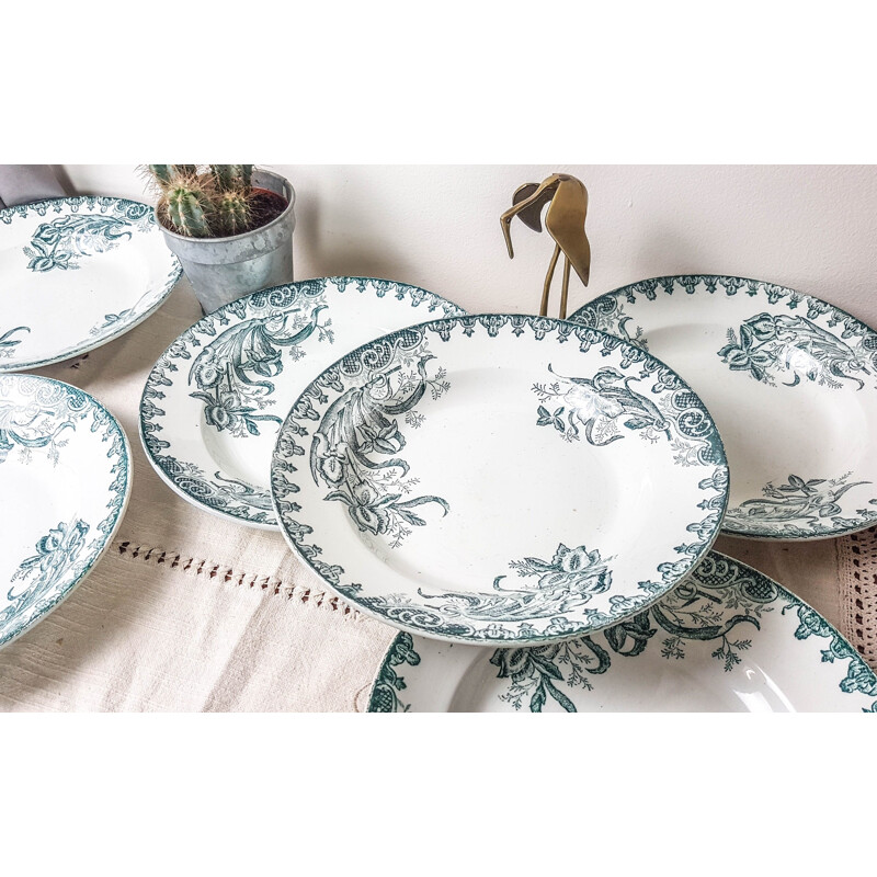 Lot 6 assiettes vintagr creuses modèle 'IRIS' St Amandinoise 1980