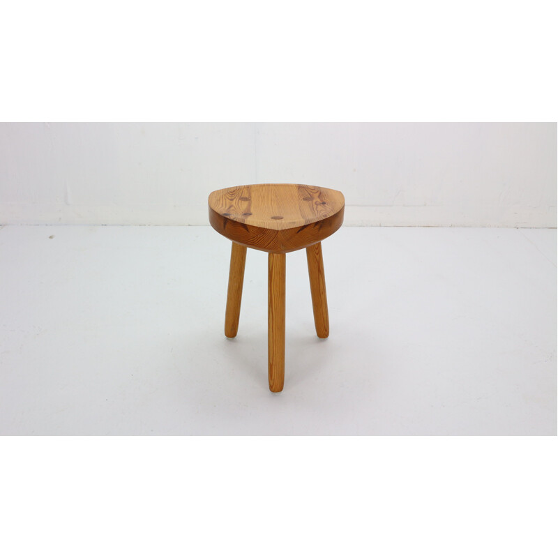 Vintage Crafted Tripod Stool in Pinewood Swedish 1970s