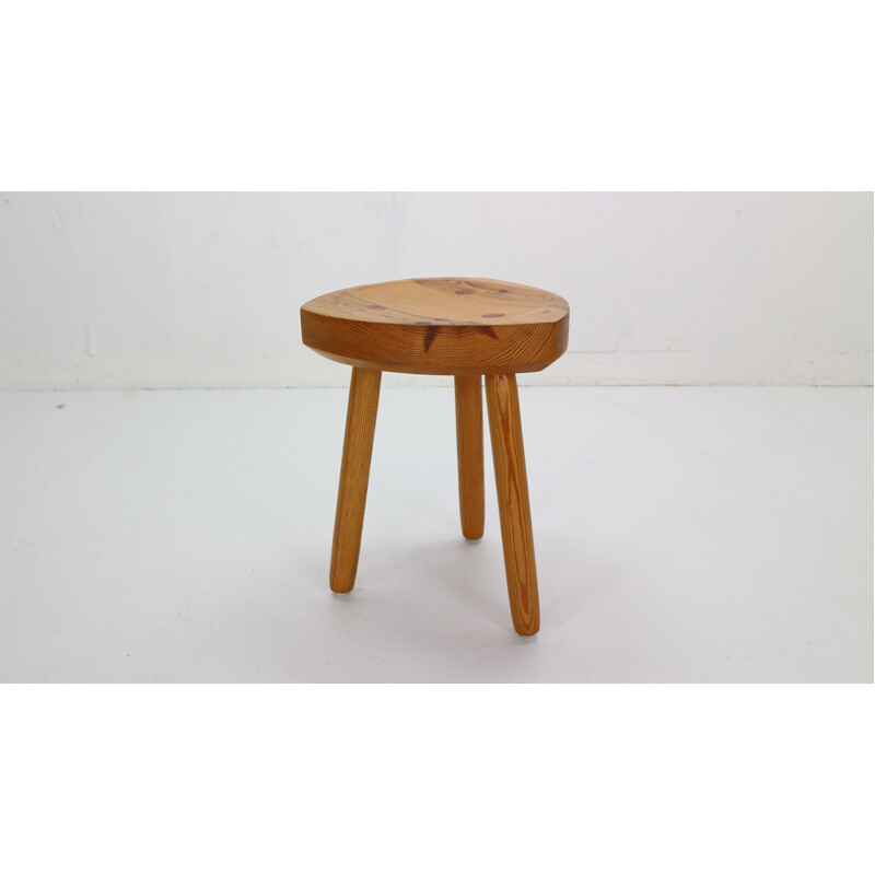 Vintage Crafted Tripod Stool in Pinewood Swedish 1970s