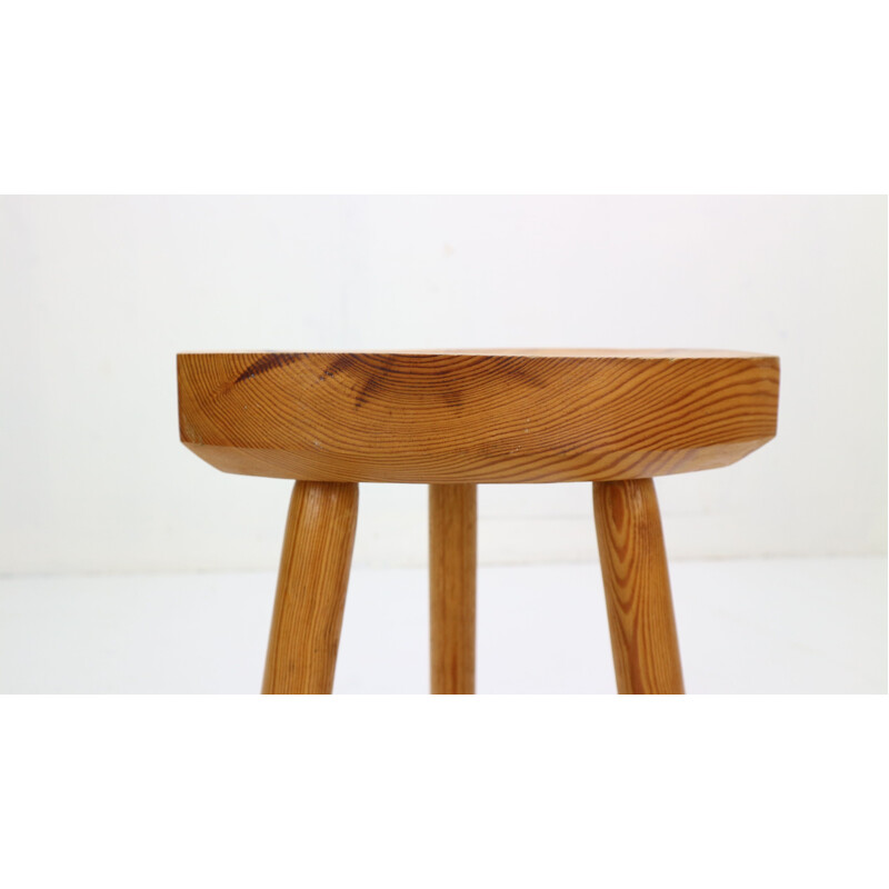 Vintage Crafted Tripod Stool in Pinewood Swedish 1970s