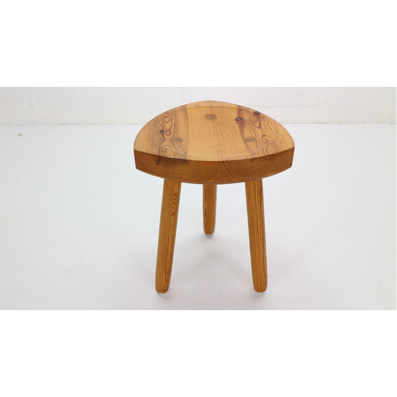 Vintage Crafted Tripod Stool in Pinewood Swedish 1970s