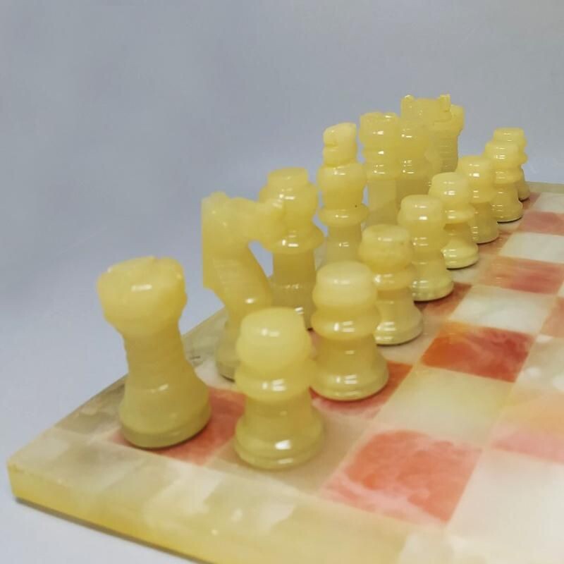 Jeu d'échecs vintage en albâtre de Volterra fait à la main Italie 1960