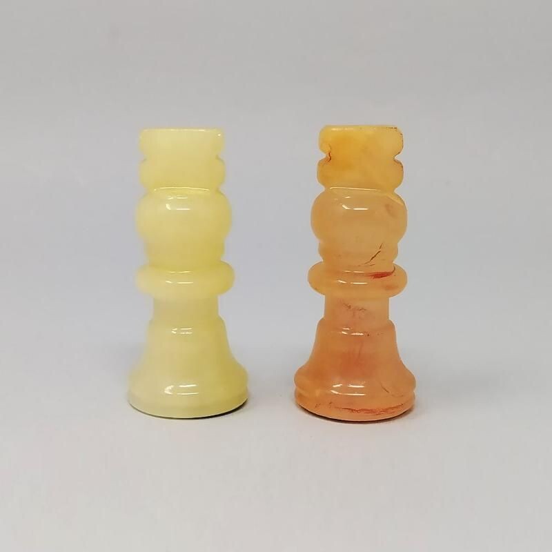 Vintage Chess Set in Volterra Alabaster Handmade Italian 1960s