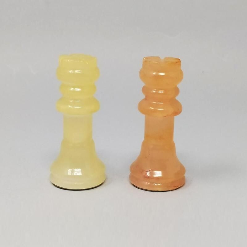 Vintage Chess Set in Volterra Alabaster Handmade Italian 1960s