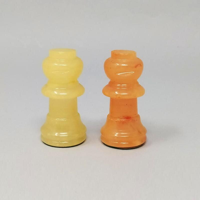 Vintage Chess Set in Volterra Alabaster Handmade Italian 1960s