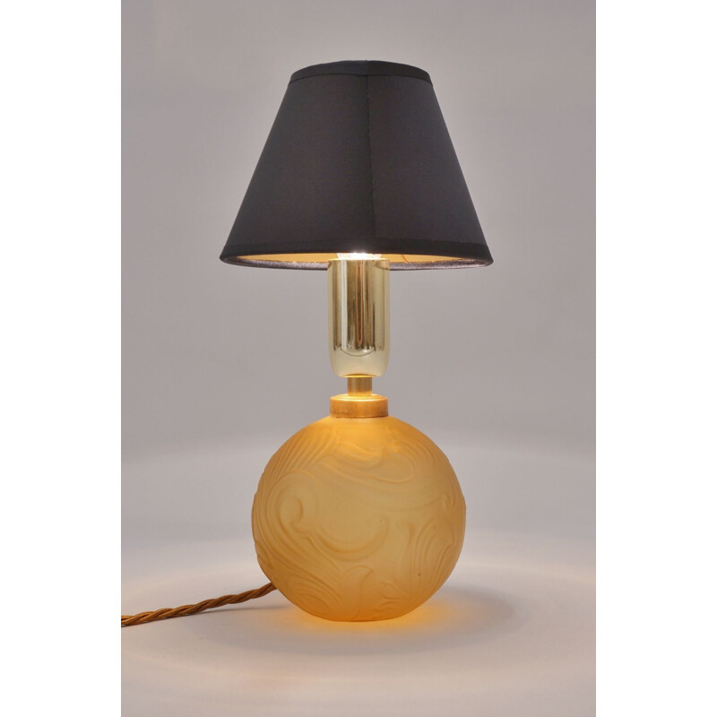 Vintage glass table lamp with geometrical pattern, France 1930