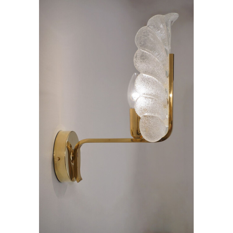 Pair of vintage Orrefors wall lights Carl Fagerlund, glass & brass Sweden 1960s