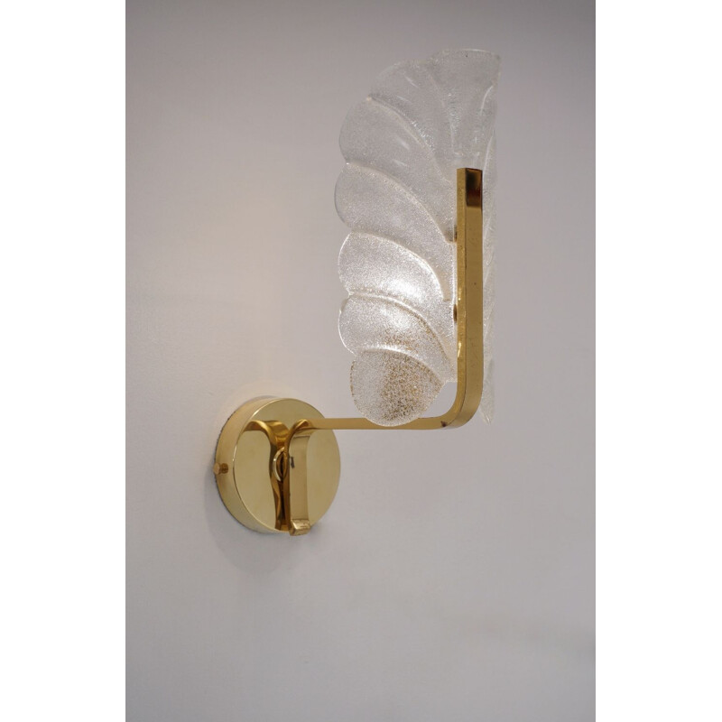 Pair of vintage Orrefors wall lights Carl Fagerlund, glass & brass Sweden 1960s