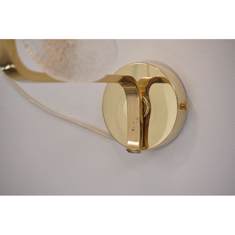 Pair of vintage Orrefors wall lights Carl Fagerlund, glass & brass Sweden 1960s