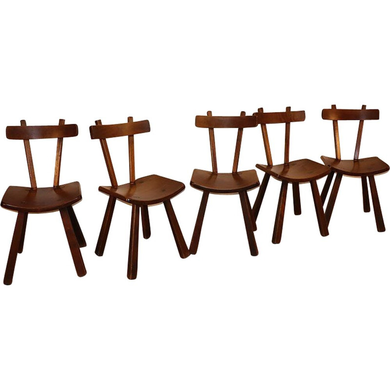 Set of 5 vintage brutalist elm chairs, 1960