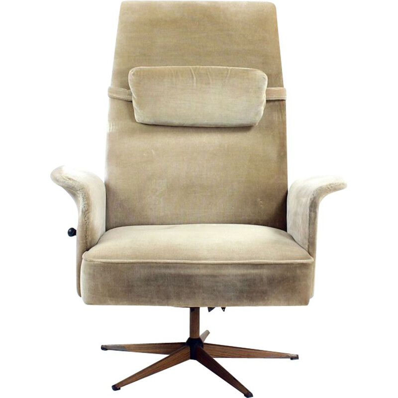 Midcentury Swivel Armchair In Silver Velvet, Czechoslovakia 1960s