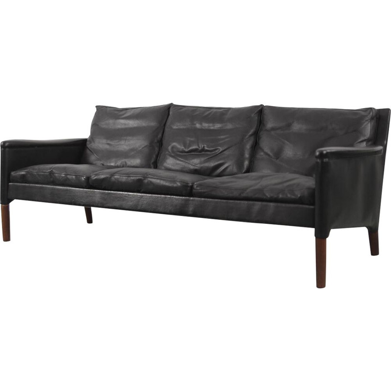 Vintage 3-Sitzer-Sofa in schwarzem Leder von Kurt Østervig für das dänische Centrum Møbler 1950