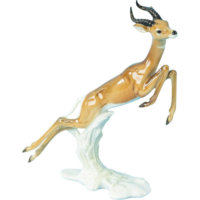 Figurine vintage en porcelaine Merveilleuse gazelle Hutschenreuther Allemagne 1950