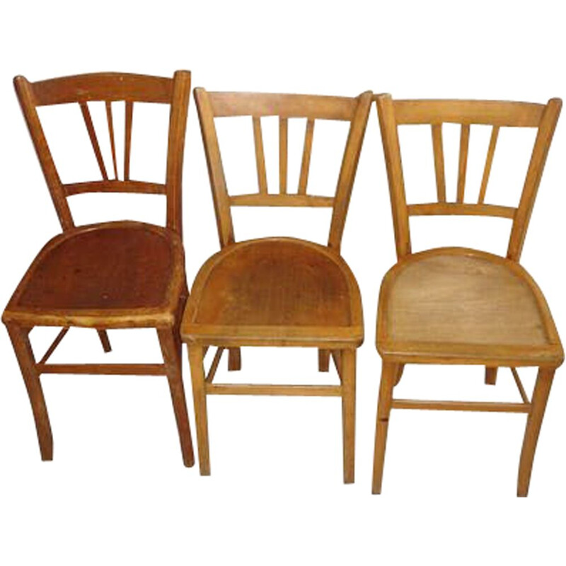 Set of 3 vintage wooden bistro chairs Lutherna 1930