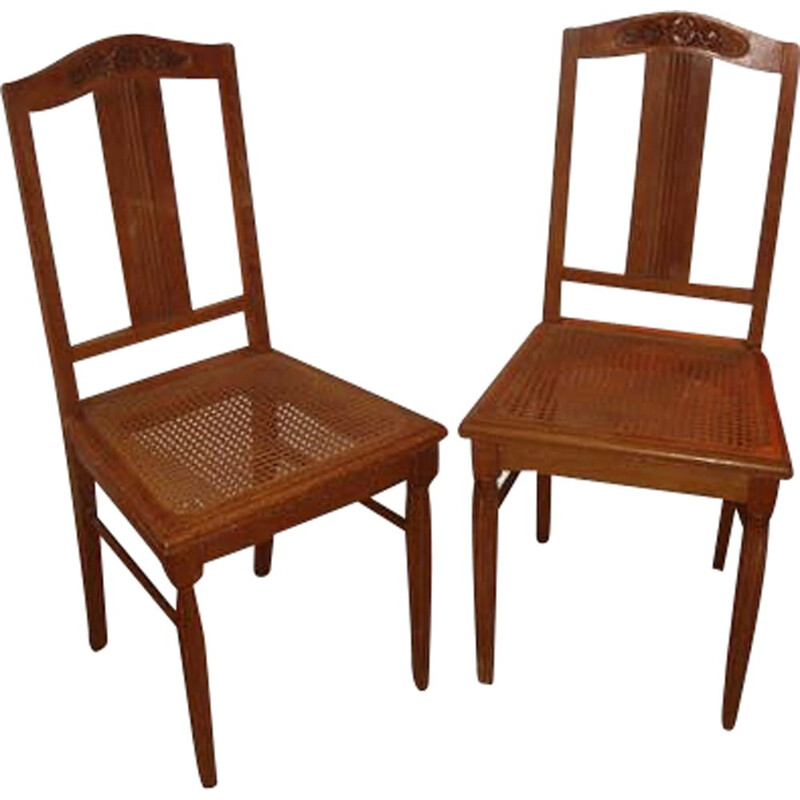 Pair of Art nouveau vintage chairs wood & rattan