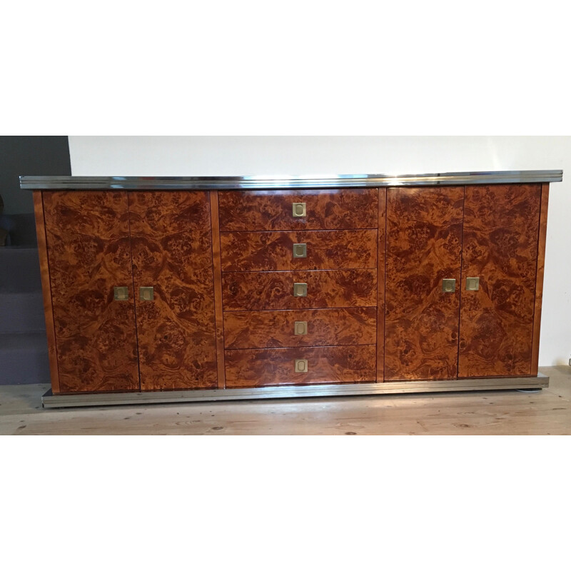 Vintage sideboard with string of drawers in burl wood 1970