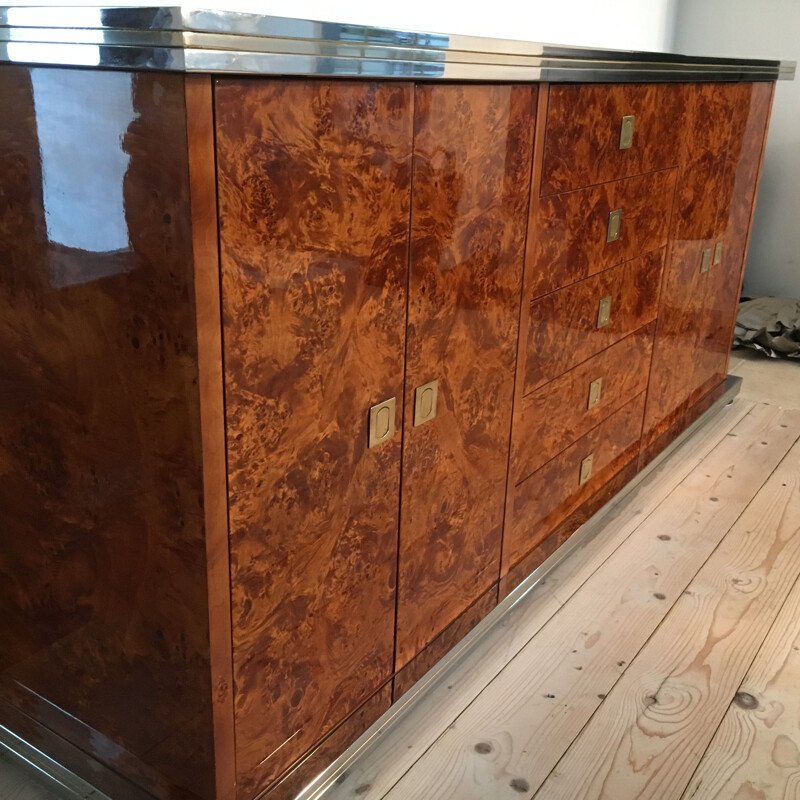 Vintage sideboard with string of drawers in burl wood 1970