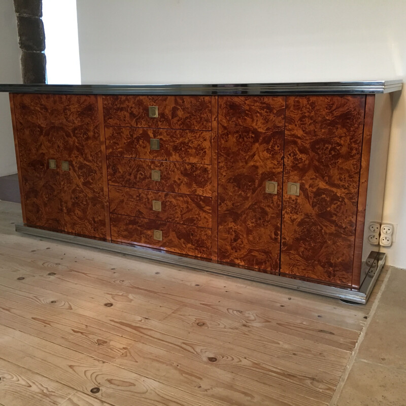 Vintage sideboard with string of drawers in burl wood 1970