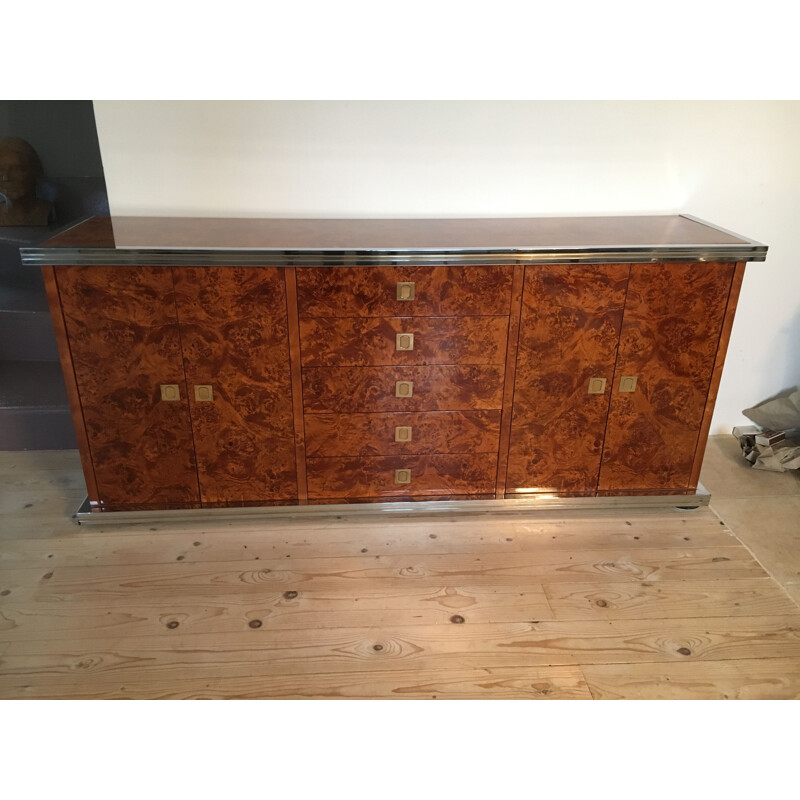 Vintage sideboard with string of drawers in burl wood 1970