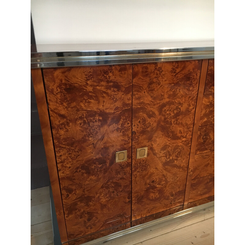 Vintage sideboard with string of drawers in burl wood 1970