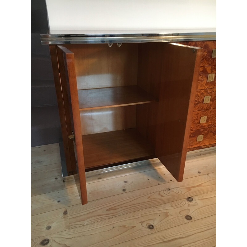 Vintage sideboard with string of drawers in burl wood 1970