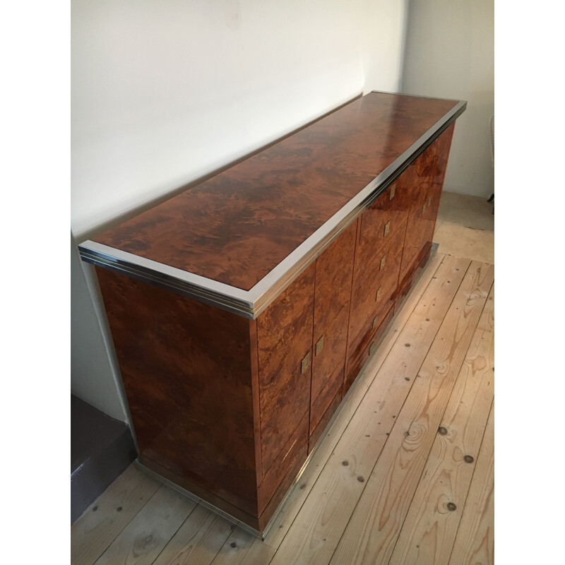 Vintage sideboard with string of drawers in burl wood 1970