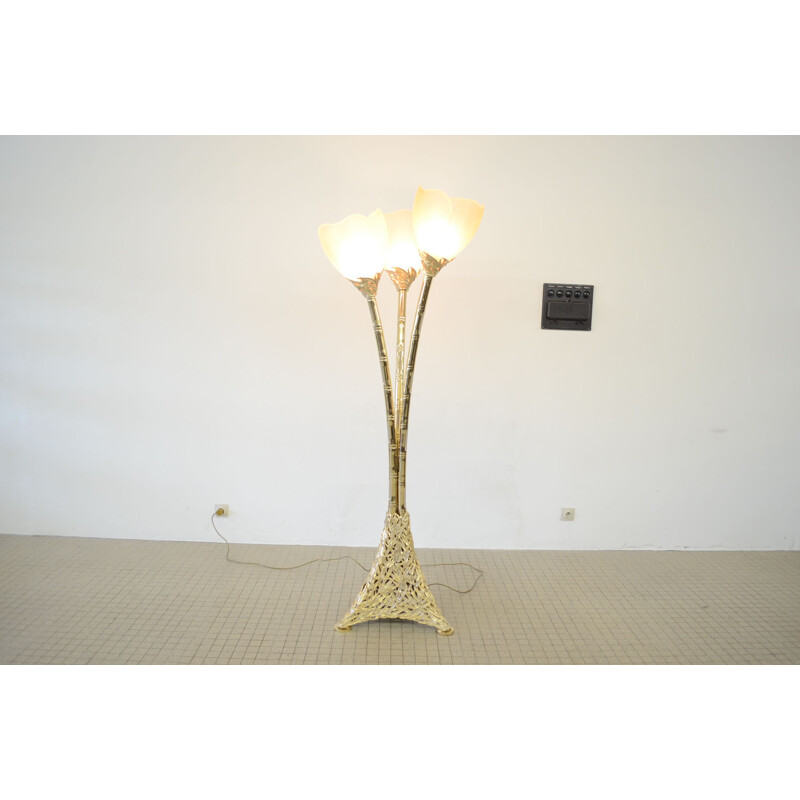 Vintage Vidal Grau brass&resin floorlamp in floral llywood regency