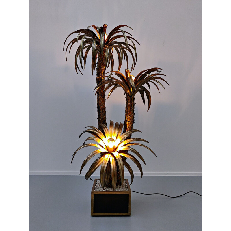 Lampadaire vintage en laiton avec palmier
