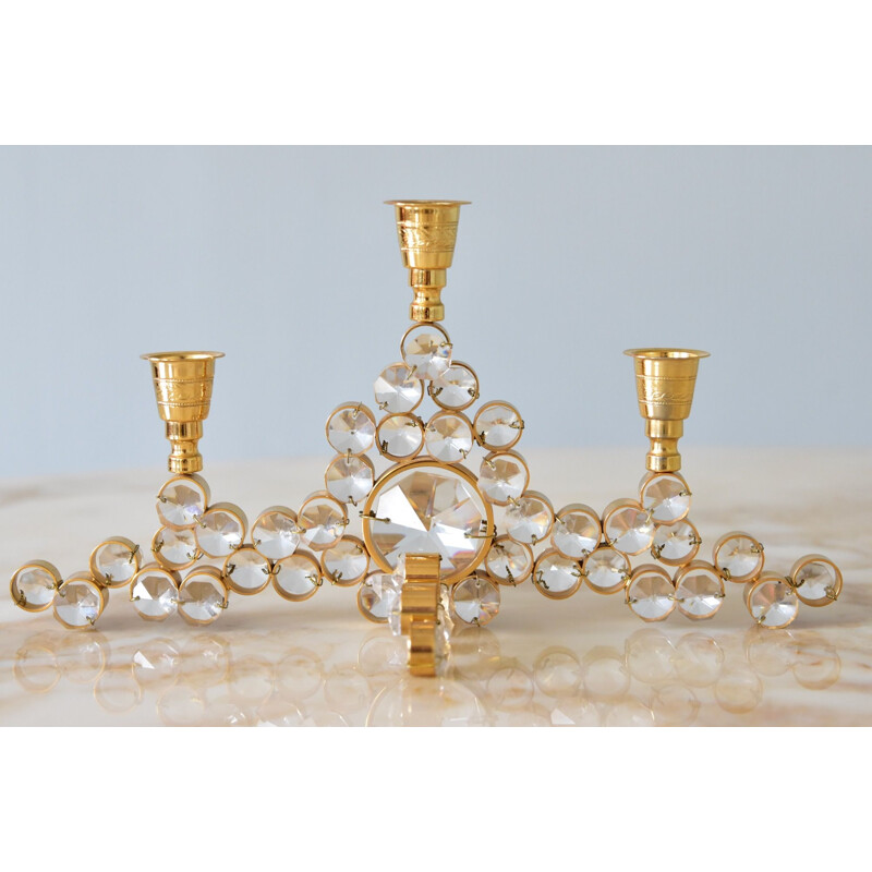 Vintage Crystal and Gilt Brass Candleholder by Palwa Germany 1960s