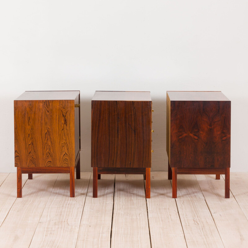 Set of 3 vintage sideboard in three pieces credenza in rosewood with brass handles Danish 1960s