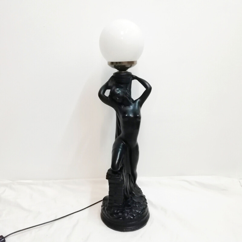 Vintage Plaster table lamp with female figure 1970s