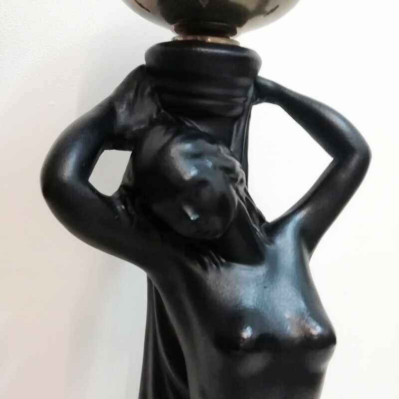 Lampe de table vintage en plâtre avec figure féminine 1970