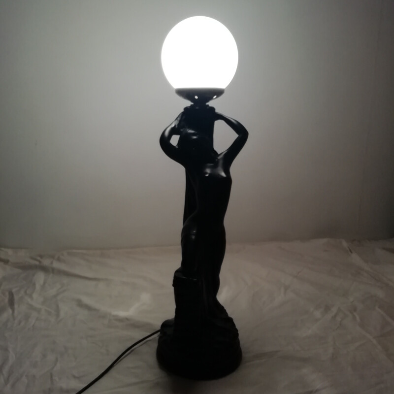 Vintage Plaster table lamp with female figure 1970s