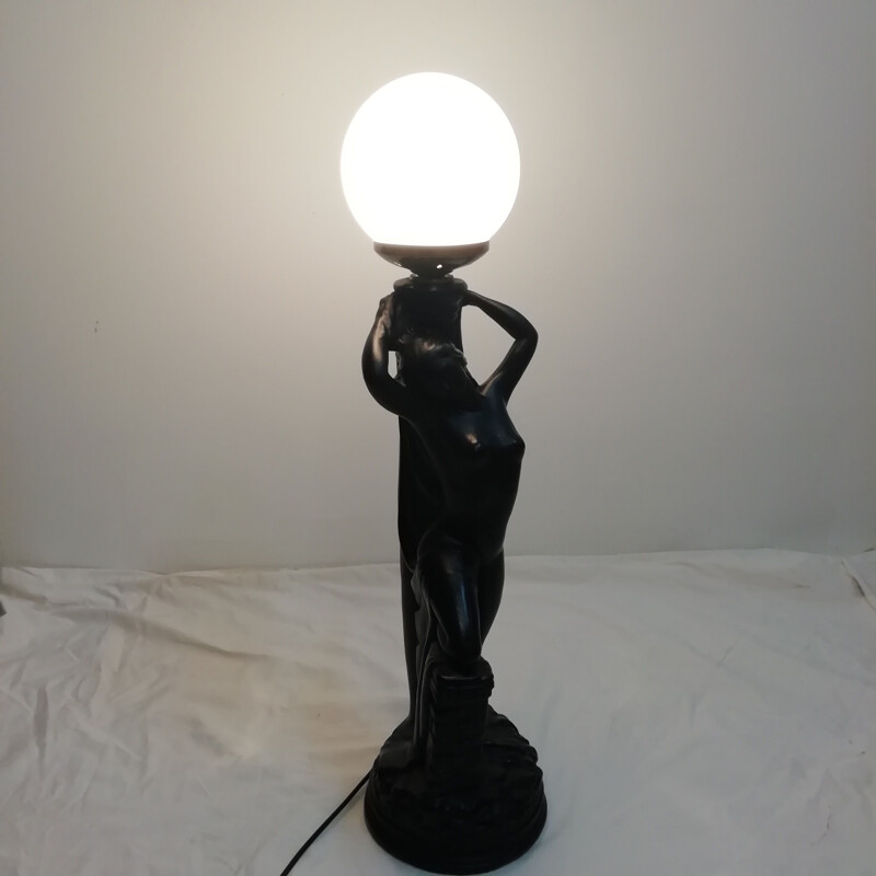 Vintage Plaster table lamp with female figure 1970s