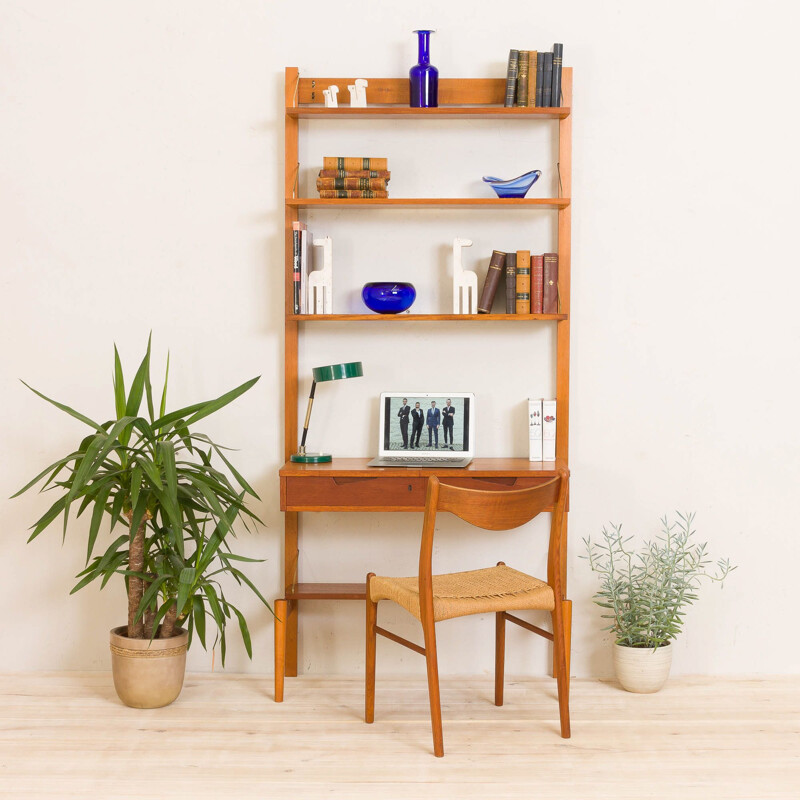 Vintage teak wall unit with a desk by Kjell Riise Scandinavian 1960s