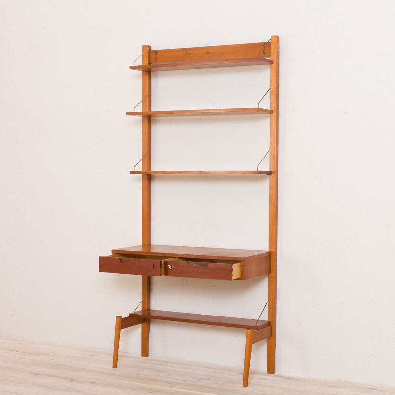 Vintage teak wall unit with a desk by Kjell Riise Scandinavian 1960s