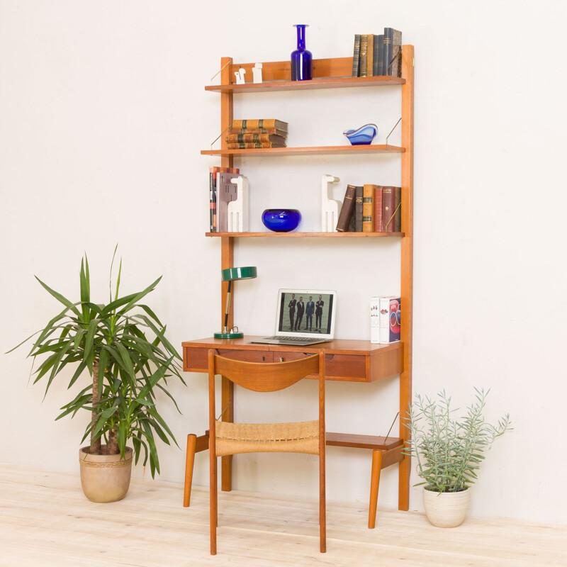 Vintage teak wall unit with a desk by Kjell Riise Scandinavian 1960s